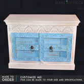 Antique Indian Old Door Sideboard Blue